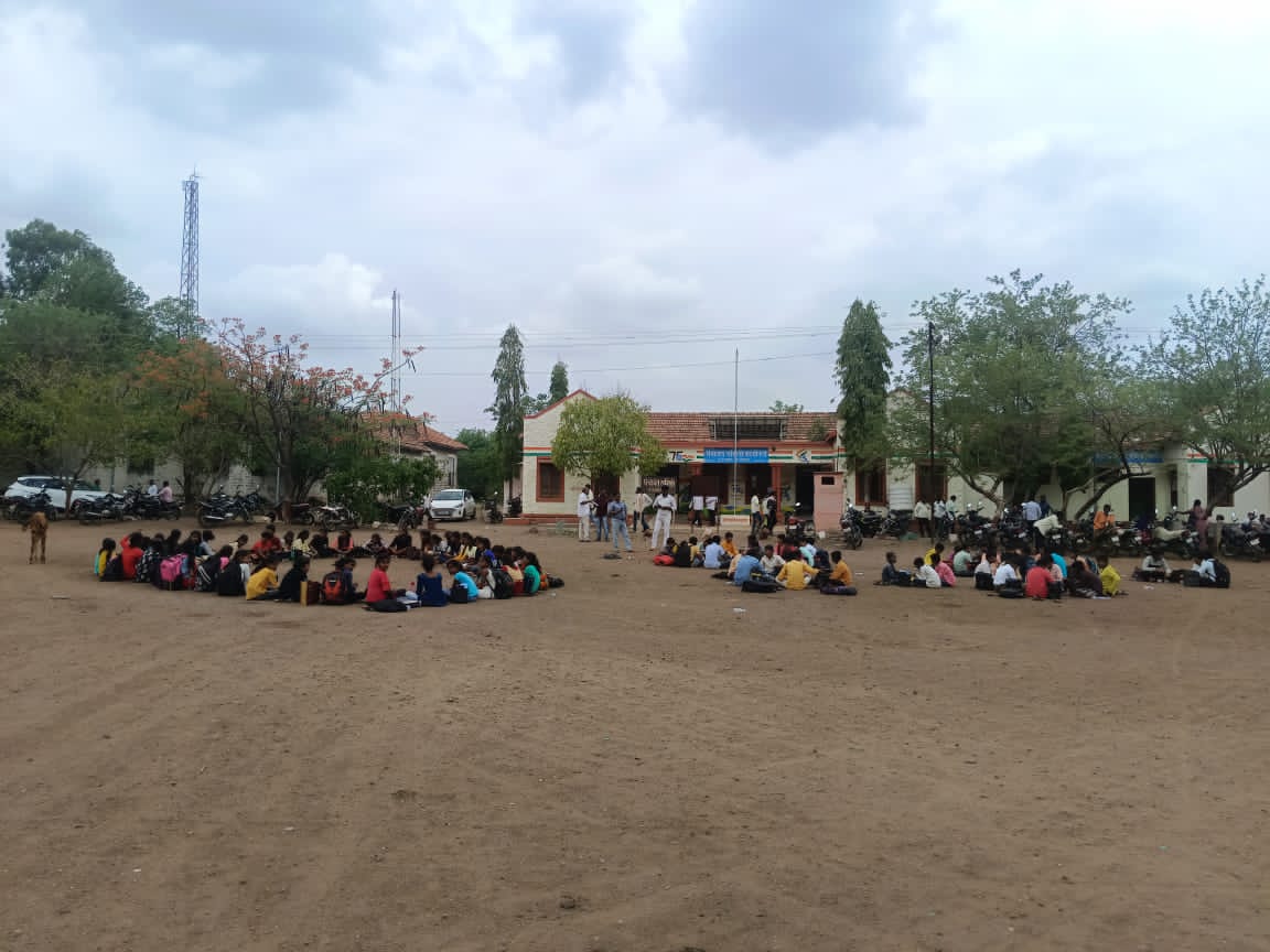 The angry students of Wangi No 1 filled the school in front of the Panchayat Samiti